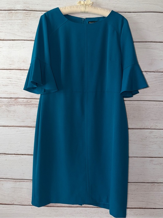 Preston & York Dresses & Skirts - Preston & York Teal Sheath Dress Size 16 Flutter Sleeve Career Cocktail Midi